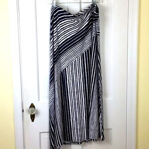 CJ Banks Striped Maxi Skirt 3X Pull On Navy White Vacation Beachy Boho NWT